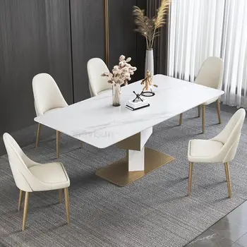 Роскошный прямоугольный садовый стол из мрамора, изготовленный на заказ, из нержавеющей стали 1,8 м, мебель для столовых в скандинавском стиле, мебель для ресторана и отеля