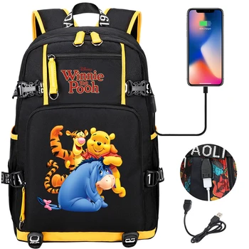 Рюкзак Disney Winnie the Pooh, детский школьный ранец, модная сумка для ноутбука большой емкости, Водонепроницаемый Многофункциональный рюкзак для зарядки через USB