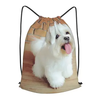 Рюкзак на шнурке с мальтийской собакой, мужская спортивная сумка для занятий в тренажерном зале, рюкзак для занятий йогой, рюкзак для женщин