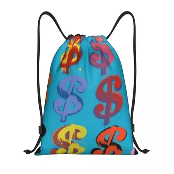 Рюкзак на шнурке со знаком доллара Andy Warhols Для женщин и мужчин, спортивный рюкзак для спортзала, портативная сумка для покупок в стиле поп-арт.