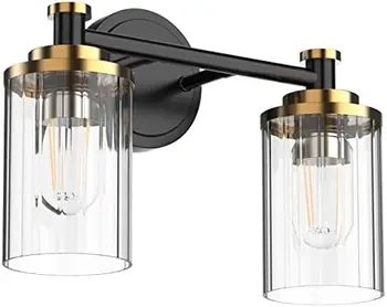 Светильники для ванной комнаты, черный и хромированный светильник для туалетного столика с цилиндрическими прозрачными полосками, стеклянный абажур, основание для розетки E26, винтажный