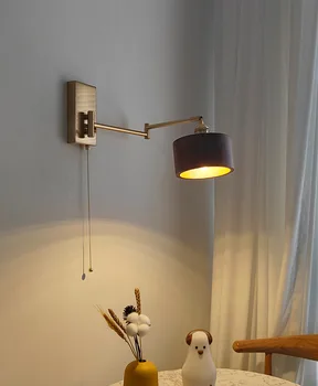 Светодиодный японский настенный светильник из черного ореха, настенный светильник с длинным шестом, прикроватный светильник в скандинавском стиле, вращающийся декоративный настенный светильник в отеле