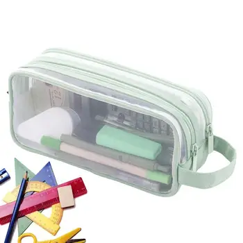 Сетчатый пенал для детей, сумка для ручек с 2 отделениями, многоцелевая подростковая прозрачная стационарная сумка, прозрачная цветная сумка для макияжа