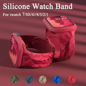 Силиконовый Ремешок Для Apple Watch Band 44мм 40мм 38мм 42мм 45мм 41мм Резиновый Ремешок Для Часов Браслет Correa iWatch Series 7 6 SE 5 4 3