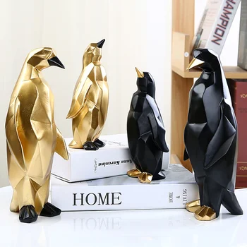 Скульптура Пингвина Статуя животного Абстрактный геометрический стиль Поделки из смолы Домашний декор Интерьер рабочего стола Орнамент в виде пингвина