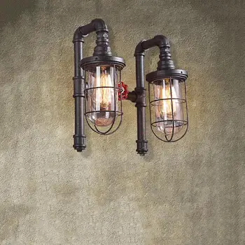 Современная промышленность Лофт Ретро Железная водопроводная труба Настенный светильник для кафе-ресторана Имитация птичьей клетки Взрывозащищенные стеклянные светильники для прохода