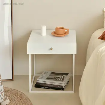 Современный минималистичный прикроватный столик в скандинавском стиле, прикроватная тумбочка в спальне с ящиком для хранения, Маленький столик для хранения на полу из кованого железа