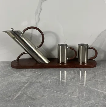 Современный простой металлический серебряный чайник набор чайных чашек модель комнаты клубный дом гостиничный ресторан украшения для ТВ-шкафа