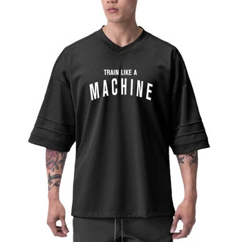 Спортивный топ из полиэстера с простым буквенным принтом, мужская футболка для фитнеса большого размера с коротким рукавом, впитывающая пот
