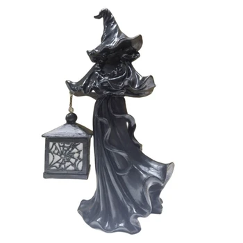 Статуя Ведьмы на Хэллоуин с фонарями в руках, Орнамент, Ведьма в поисках света, Посланник Ада, Скульптура из смолы, украшение вечеринки