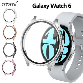 Стекло + бриллиантовый чехол для Samsung Galaxy Watch 6 40 мм 44 мм Аксессуары Бампер для ПК Bling + защитная пленка для экрана Чехол для Galaxy watch 6