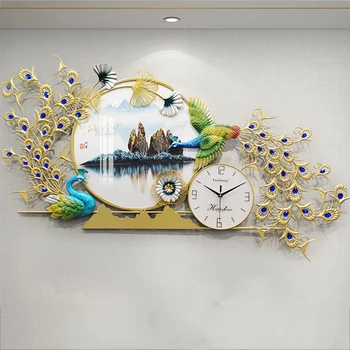 Стильные настенные часы для гостиной, Роскошный Цифровой Павлин, Современные настенные часы, Необычный Гигантский Reloj De Pared Home Decoration LQQ35XP