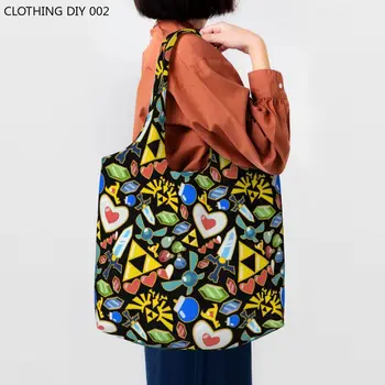 Сумка-тоут с модным принтом Zeldas, многоразовая холщовая сумка для покупок, сумки для видеоигр, сумка для фотографий.