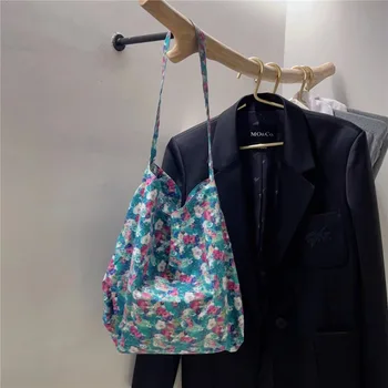 Сумки для женщин 2023, Новая хлопковая сумка через плечо с цветочным рисунком, Большая вместительная хозяйственная сумка с принтом, женская модная повседневная открытая сумочка