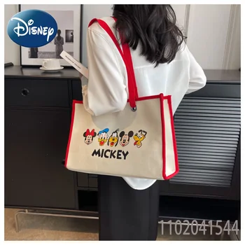 Сумки-тоут Disney Cute Minnie для девочек, холщовая сумка для покупок большой емкости, женские сумки через плечо с мультяшным Микки Маусом, новинка 2023 года