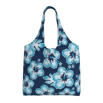 Темно-синий Цветок гибискуса Многоразовые сумки для покупок, складная, моющаяся сумка для покупок с сумкой