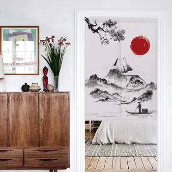 Тканевая дверь в японском стиле Укие-э, Полотняная Перегородка, Крепление Fuji Feng Shui, Полупрозрачная занавеска