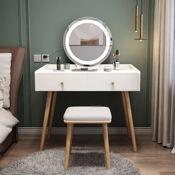 Туалетный столик из скандинавского дерева, Маленький одноместный Мини-столик с зеркалом, Роскошный туалетный столик Ins Мебель для спальни B
