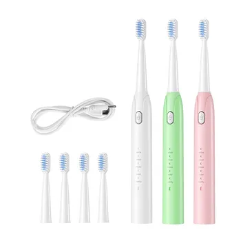 Ультразвуковая Электрическая зубная щетка, перезаряжаемая через USB, 5 режимов, Моющаяся, Отбеливающая Зубная щетка, Сменные головки для взрослых