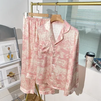 Французская высококачественная пижама с принтом для женщин, весенне-осенняя новая милая домашняя одежда в ленивом стиле, шелковая пижама для женщин, пижамы