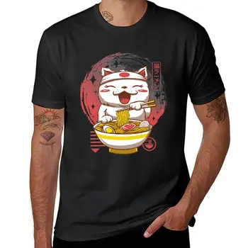 Футболка Neko Ramen, милые топы, футболки с кошками, мужские графические футболки в стиле хип-хоп