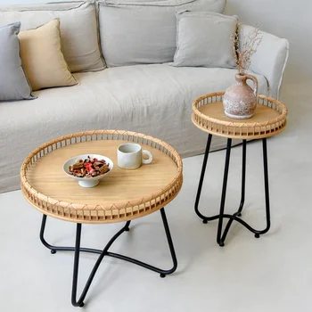 Центральный Круглый журнальный столик, Деревянная Прикроватная тумбочка, Небольшой Вспомогательный столик, Современный дизайнерский стол для гостиной, Базовая мебель для дома