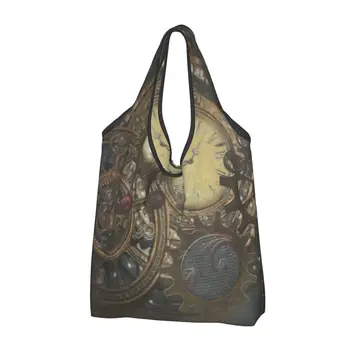 Часы в стиле стимпанк, женская повседневная сумка для покупок через плечо, большая вместительная сумка-тоут, портативная сумка для хранения, складные сумки