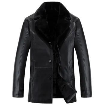 Черные кожаные куртки Русской зимы, высококачественная толстая теплая мужская кожаная куртка и пальто, модная повседневная мужская одежда jaquet
