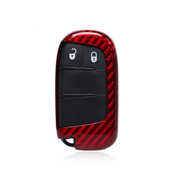 Чехол-брелок для ключей Jeep Dodge Cherokee Renegade Auto Remote из настоящего углеродного волокна, черная/красная крышка в виде ракушки