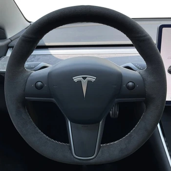 Чехол на руль автомобиля своими руками из мягкой удобной замши для Tesla модель 3 2017 2018 2019 2020 2021 Чехол на руль