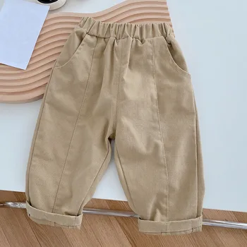 Штаны для маленьких мальчиков, однотонные повседневные осенние бутик-детская одежда, Детские брюки Бесплатная доставка